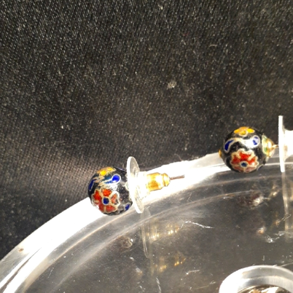Colorful Floral Cloisonne Bead Stud Earrings